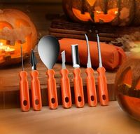 Ensemble de 7 couteaux manuels en acier inoxydable pour la découpe de citrouilles d'Halloween, avec design portable réutilisable et étui de transport