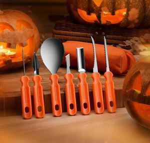 Kit d'outils de cuisine Halloween en acier inoxydable 7 pièces, ensemble de couteaux professionnels pour la sculpture de citrouilles avec étui de transport - Product Image 2