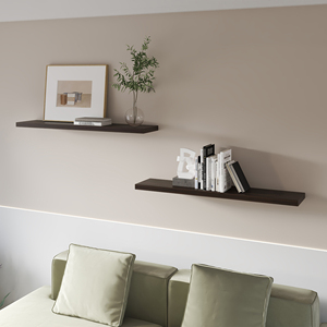 Dark Oak Floating Shelf Set Of 2 In Melamine <b>Wall</b> <b>Display</b> Shelves - Product Image 1