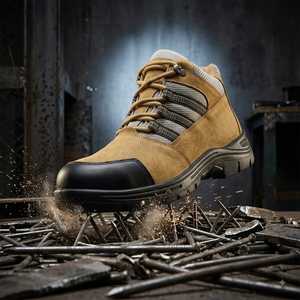 Chaussures de sécurité à embout d'acier, bottes de travail mi-montantes, antidérapantes, résistantes aux perforations, en cuir, antistatiques pour la semelle intermédiaire - Product Image 1