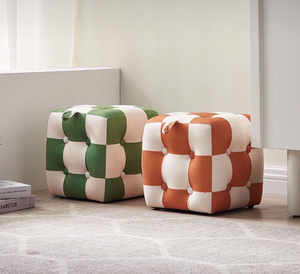 <span class=keywords><strong>Taburete</strong></span> pequeño y moderno para sala de estar, <span class=keywords><strong>asiento</strong></span> suave, <span class=keywords><strong>taburete</strong></span> bajo para cambiar zapatos con asas, diseño a cuadros en blanco y negro - Product Image 2