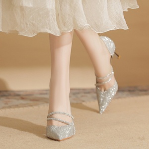 Zapatos de Tacón Alto de Estilo Francés para Mujer, con Diseños de Cristales y Diamantes, de Piel Auténtica, Elegantes, para Bodas de Verano - Product Image 5