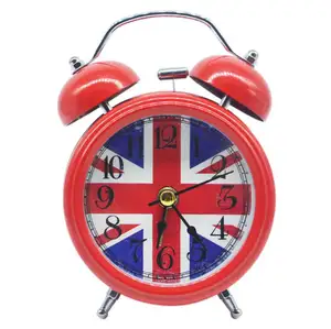 Custom Vintage Twin Bell Weak Up 3 inch England style ringing Metal table clock