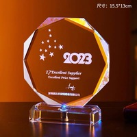 Trophée personnalisé en cristal en forme d'octogone, de diamant rond, avec base lumineuse multicolore MH-NJ0956