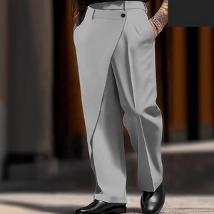 Nouveau pantalon <span class=keywords><strong>homme</strong></span> 2026 style coréen vintage urbain, <span class=keywords><strong>coupe</strong></span> droite large évasée, avec coutures irrégulières et boutons décoratifs - Product Image 2