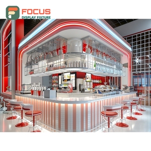 Mostrador de Servicio Refinado para Cafetería, Acabado en Madera Laminada, Área de Exhibición de Bolsas de Café, Mostrador de Servicio para Tienda - Product Image 2