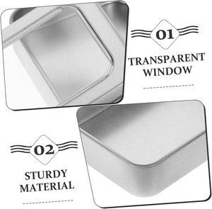 Muestras Gratuitas al por Mayor: Caja Metálica Rectangular Plateada de Grado Alimenticio con Bisagras, Personalizable, con Tapa Transparente y Ventana Redonda - Product Image 5