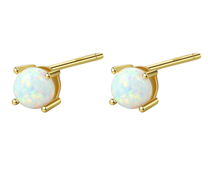 Classic 18K Gold Plated S925 Sterling Silver Opal <b>Stud</b> <b>Earrings</b> Claw Setting Ball Shape Unisex Everyday Wear Jewelry - Product Image 1