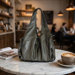 Sac à main hobo vintage en cuir PU, sac fourre-tout souple à bandoulière avec fermeture éclair pour les voyages quotidiens - Product Image 6