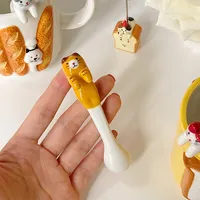 Cuillère à mélanger en céramique de dessin animé mignon chat Animal cuillère à café à dessert à poignée courte