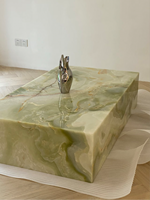 Table basse rectangulaire de luxe en onyx vert, finition brillante, piétement en pierre naturelle, table centrale pour la décoration du salon à la maison
