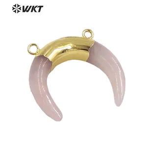 WT-P765 Wholesale Natural double loops crescent moon pendant with 24k gold plated