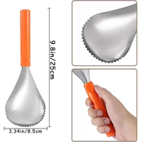 Roestvrijstalen gekarteld pompoenschepje met kunststof handvat, zaadverwijderaar voor Halloween-snijwerk en het serveren van ijs.