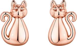 महिलाओं की ट्रेंडी 925 स्टर्लिंग सिल्वर कैट डे हार्ट स्टड इयररिंग्स प्यारी बिल्ली 14k गोल्ड प्लेटेड गहने - Product Image 4