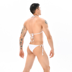 Set di Lingerie Erotica Sexy da Uomo, Bikini Monocolore con Perizoma e Reggiseno con Lacci, Completo Intimo Maschile - Product Image 4