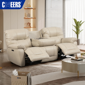 MANWAH CHEERS Luxury Power Recliner <b>Sofa</b> Set Genuine <b>Leather</b> Living Room Furniture with Drop-down Table Home Seating - Product Image 1