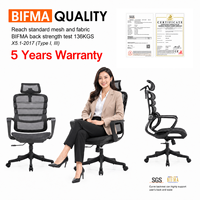 Chaise de bureau ergonomique pivotante en maille avec appui-tête réglable et support lombaire pour poste de travail