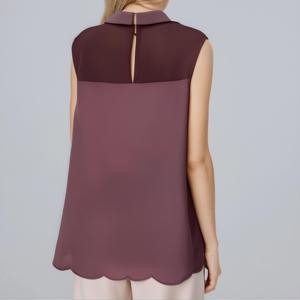 Tank Top verão blusa sem mangas delicada leve das mulheres Mauve com bordado e detalhe Vieira Hem