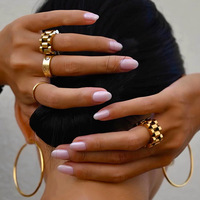 Punk Mode À La Mode Montre Ceinture Bague En Acier Inoxydable 18K Plaqué Or 10mm Bracelet Lien Chaîne Anneaux Bijoux Femmes Hommes