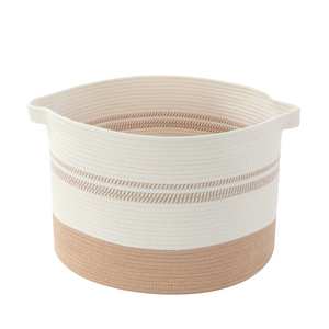Woven Cotton Rope Basket Baby Laundry Hamper with Handle, Decorative Blanket Basket for Living Room, Storage Basket