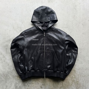 Luxury Custom <b>Pullover</b> Leather Hoodies <b>Jackets</b> for <b>Men</b> Oversized Heavyweight Boxy Coat High Quality Leather Hoodie Manufacturers - Product Image 1