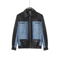 Blousons Bomber en Jean et Cuir Vintage Vieilli avec Fermeture Éclair et Patchwork pour Hommes – Style Streetwear Oversize Multi-Poches – Vente en Gros