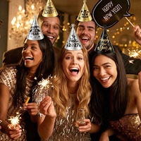 Neujahrsparty Kegelförmige Edelstahl-Hüte Schwarz Gold Silber Frohes Neues Jahr Logo China Jahresversammlung Foto-Dekorationen