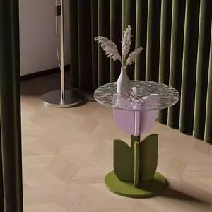 Table basse en bois massif tulipe Table d'angle design minimaliste pour la maison petite Table ronde extensible pour lit ou canapé - Product Image 5