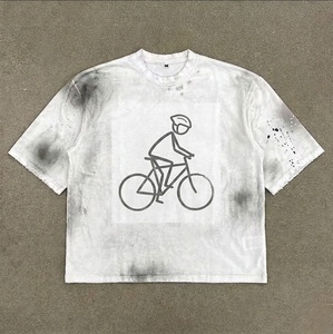 T-shirt en coton blanc pour homme, manches courtes, col rond, jersey décontracté, imprimé avec un motif de vélo, coupe classique - Product Image 1