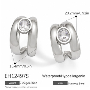 Pendientes Clásicos de Doble Capa con Zirconia Redonda Incrustada en Acero Inoxidable Chapado en Oro de 18K para <span class=keywords><strong>Mujer</strong></span>, Joyerí<span class=keywords><strong>a</strong></span> de Moda - Product Image 6