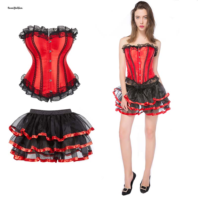 New Burlesque Satin Corset Lace Up Bustier G String Tutu Skirt