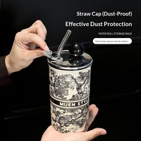 Nouvelle tasse en céramique de style nordique rétro et simple, avec paille, résistante à la chaleur, portable, personnalisable avec logo, pour voiture et usage extérieur