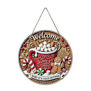 In stock: American country style Christmas round <b>door</b> sign ornament, wooden welcome sign, decorative hanging piece, wooden tag. - Product Image 5