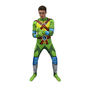 Costume de tortues ninja mutantes pour adultes, combinaison intégrale, tenue de cosplay pour fête d'Halloween, jeu de rôle, vert avec ceinture et manches - Product Image 1
