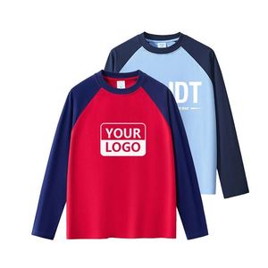 Wholesale Customized Two Color Splicing Blank High Quality Long Sleeve Unisex Trendy 100% Cotton T-shirt - Product Image 6