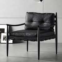 AOMISI CASA Fauteuil de salon de luxe moderne Wabi-Sabi en cuir avec pieds en bois et plumes, chaise d'appoint de loisirs d'extérieur