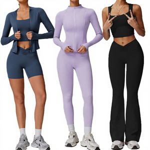 Ensemble de vêtements de sport pour femmes Sunquest Solid 2 pièces, anti-rides, en spandex/nylon - Product Image 4