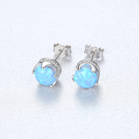 Boucles d'oreilles clous en argent sterling 925 avec opale bleue, boucles d'oreilles rondes en opale de feu, bijoux fins minimalistes pour femmes