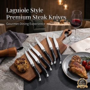 Ensemble de <span class=keywords><strong>couteaux</strong></span> à steak dentelés <span class=keywords><strong>Laguiole</strong></span> personnalisés Garwin en acier inoxydable avec manche en ABS, vente en gros OEM pour restaurants - Product Image 1