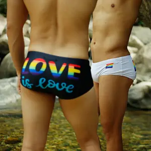 Love Is Love RainBow Swim suit Wear Briefs Swimming Briefs Push-Up Low Waist SwimWear Male Surfing trunks men