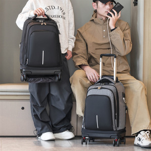 Travel <b>Backpack</b> With Wheels 20 Inch Expandable Luggage For Business Travel Unisex <b>Black</b> And Gray Solid Color Zipper Closure - Product Image 3