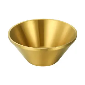 وعاء قبعة ذهبي تجاري كبير من الفولاذ المقاوم للصدأ بطبقتين ، وعاء سلطة معدني ، وعاء خس شواء