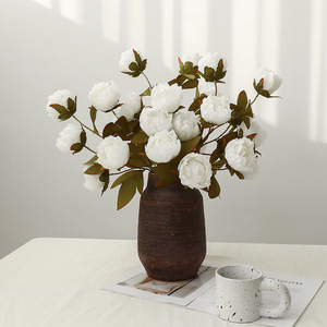 Nuevo Ramo de Peonías Artificiales Rosadas de Plástico y Tela para Decoración de Bodas y Hogar, Estilo Retro de 4 Cabezas - Product Image 3