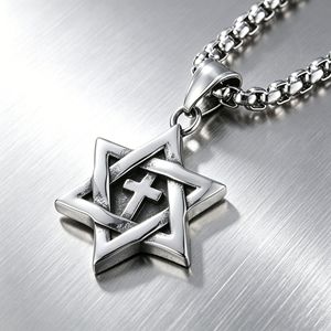 yunnique Men's Titanium Steel Star <b>Cross</b> Pendant Necklace Geometric Design For Fashion Jewelry - Product Image 2