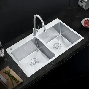工厂新款双碗手工不锈钢浴室厨房水槽，新款双碗手工浴室厨房水槽