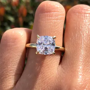 High set solitaire diamond ring 0.5-2.0cttw cushion cut lab diamond D-VS1 Christmas gift 14K gold women engagement ring