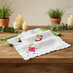 Serviettes carrées jetables modernes blanches 100 % lin brodé pour fêtes, maison, mariages, restaurants et avions - Sous-verres personnalisés - Product Image 3