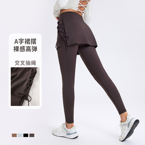 Knowledge And Action Women's Yoga Leggings High Waist A <b>Line</b> Tummy Control Fitness <b>Pants</b> With Cross Lace Up Design - Product Image 1
