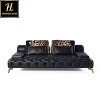 Design de luxe moderne 2024 zone de réception canapés en cuir noir canapé modulaire Chesterfield pour salon de villa