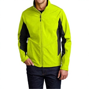 <b>Men's</b> Lime Green Fleece <b>Jacket</b> With Black Panels Stand Collar Zipper Windproof Casual Autumn Wear - Product Image 1